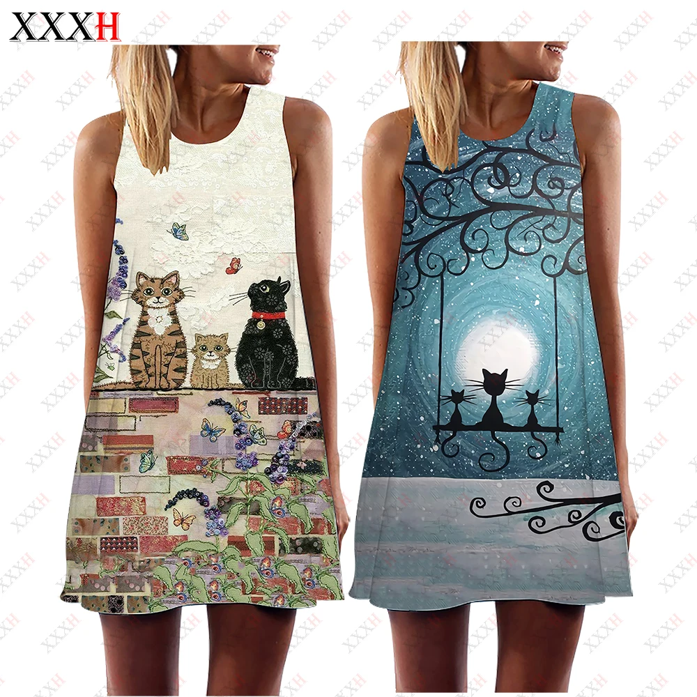 Платье XXXH женское ТРАПЕЦИЕВИДНОЕ без рукавов винтажная тонкая мини-юбка с