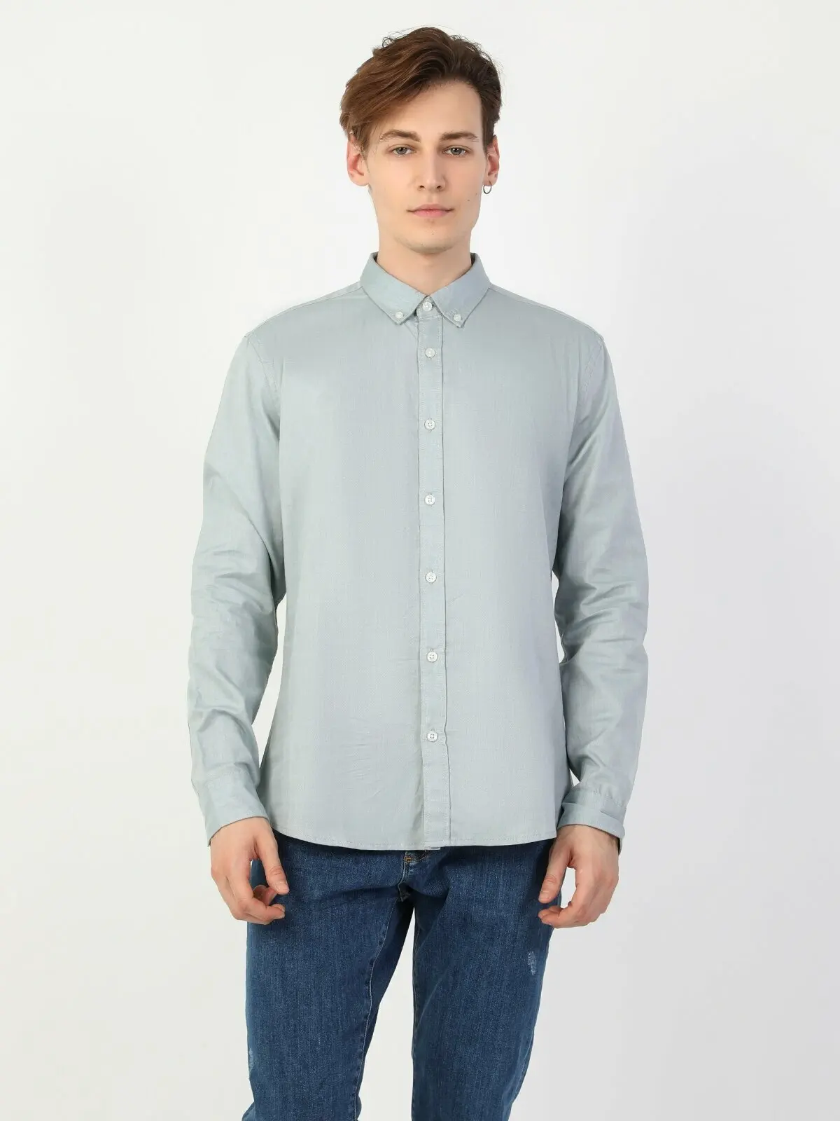 

Colins Men Slim Fit Green Long Sleeve ShirtMale fashion shirt men,CL1048576