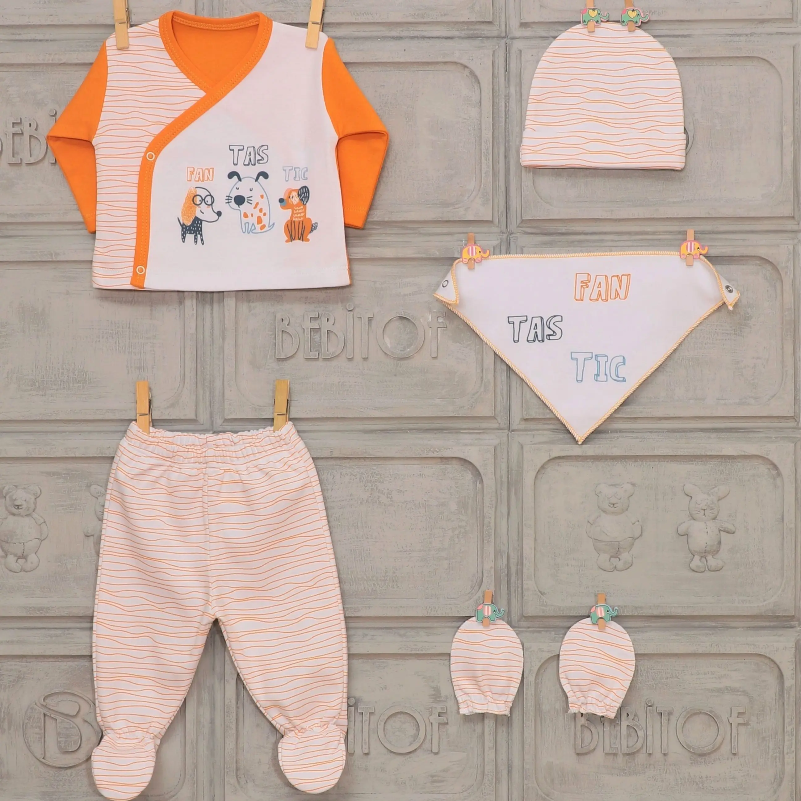 

Baby Rompers Set Girls & Boys 0-3 Months Newborn Clothes 5 Pcs Fantastic Gloves Bodysuit Pant Soft Cotton Types Varieties Models