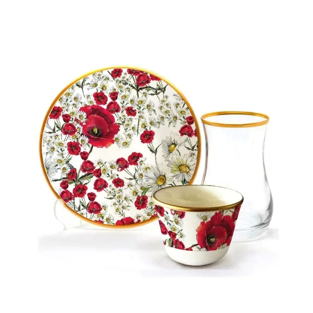

Toygar Drop Efe Tea Set 6 + 6 Daisy Flower Pattern Elegant Presentation Daily And Special Use Suitable For Quality shell Stylish Modern
