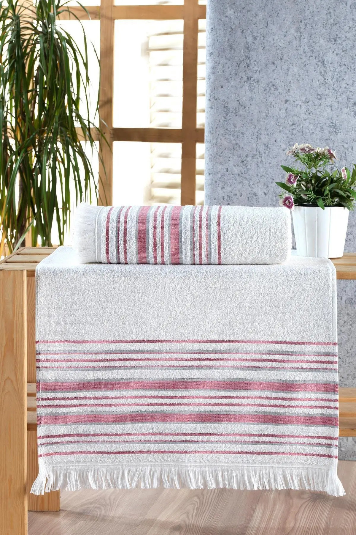 

Jacquard Fringed 2-Piece Bath Towel Set Turkish %100 Cotton