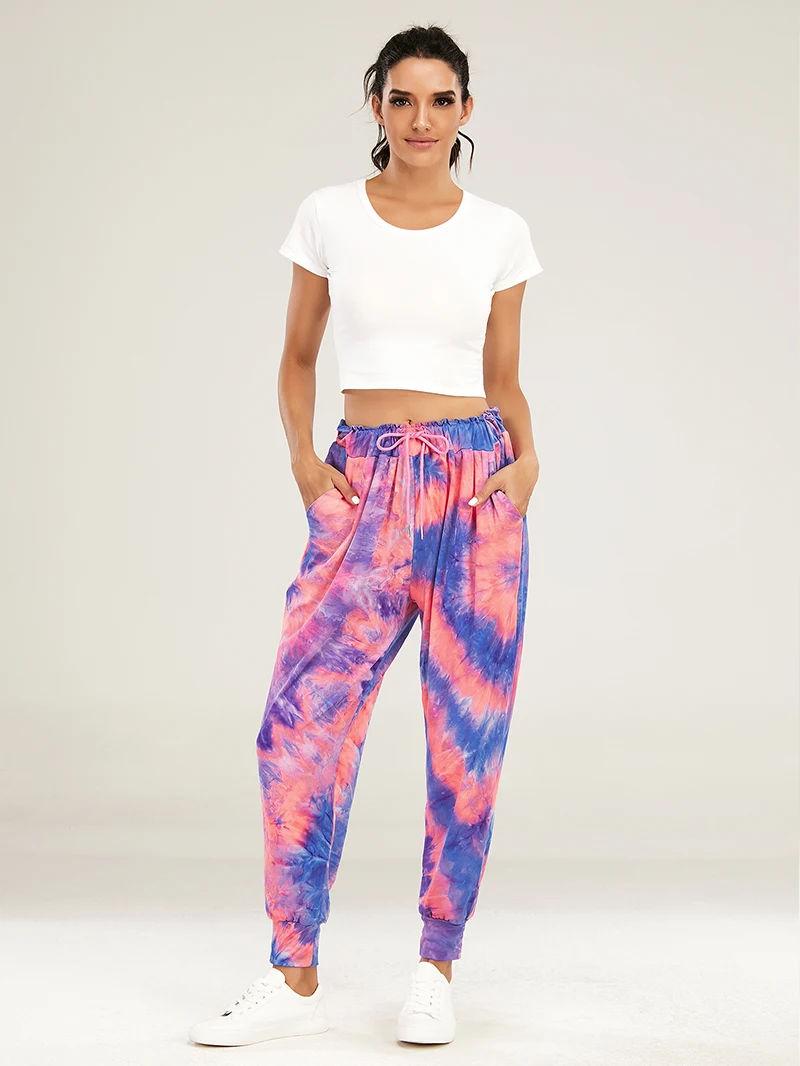 

Women Dyed Lace Casual Running Loose Stretch Sports Fitness Leggings