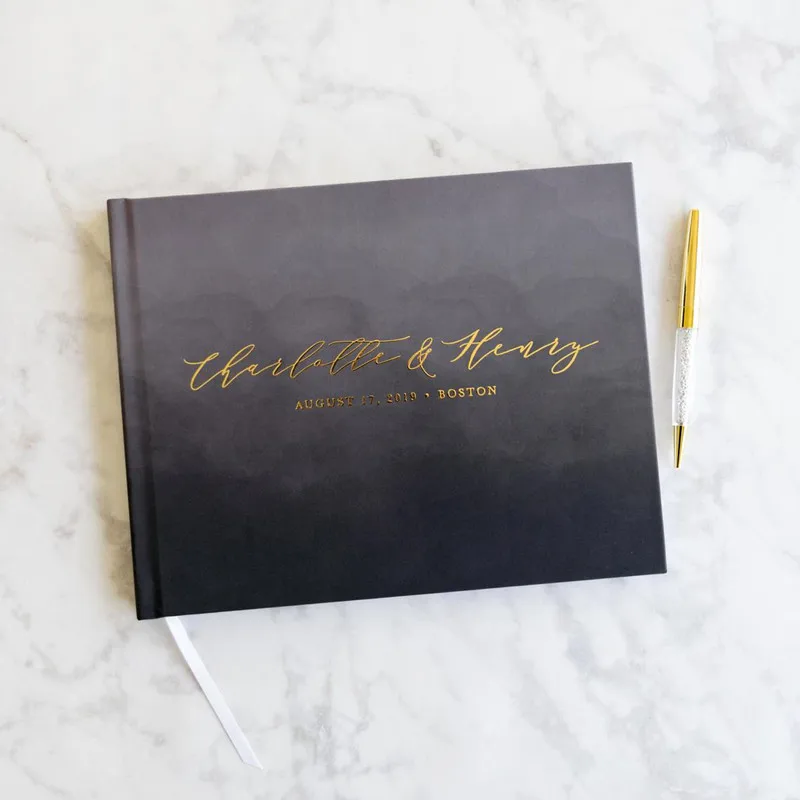 

Foil gold hardcover Wedding Guestbook personalized Modern calligraphy guest book ideas bridal party journal album sign in book