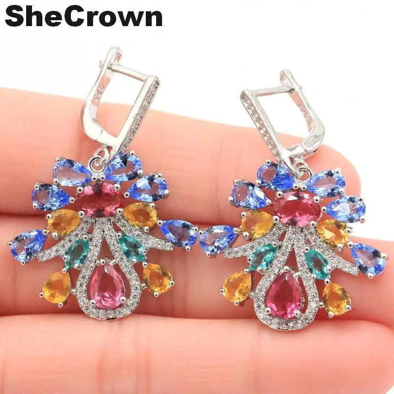 SheCrown большой тяжелый 33,6g Gemstone 30x20 мм Айолит вечерние Серебряные Серьги 48 х 22 мм