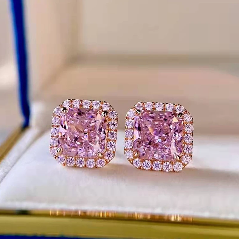 

Knobspin 3 Carats Pink High Carbon Diamond 18k Gold 100%-S925 Sterling Silver Stud Earrings For Women Wedding Party Fine Jewelry