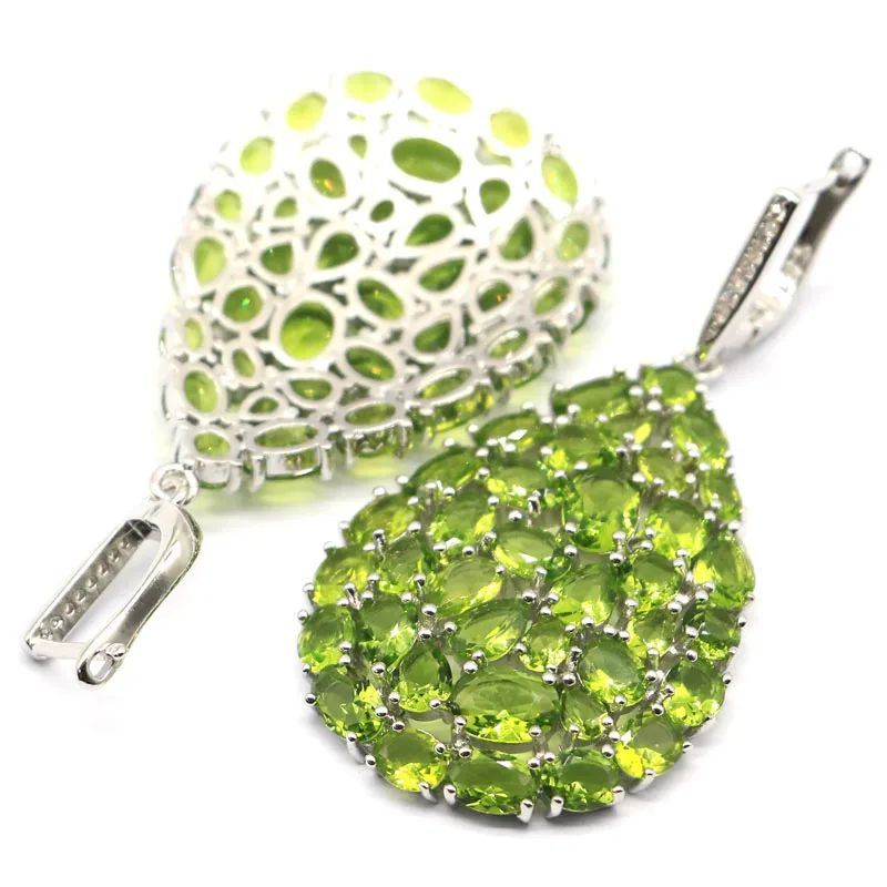 

55x33mm Super Big 19g European Design Created Green Peridot For Women Dating Silver Earrings Eye Catching