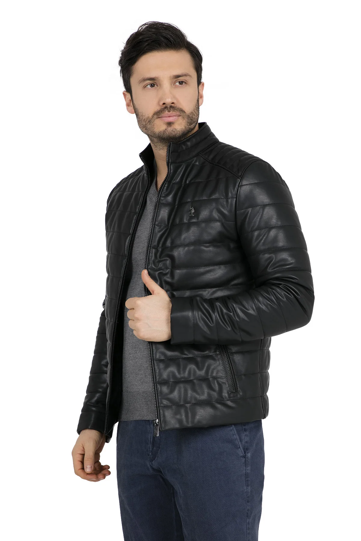 Мужская куртка поло из искусственной кожи G081SZ035P01 P8186|Куртки искуственной кожи| |
