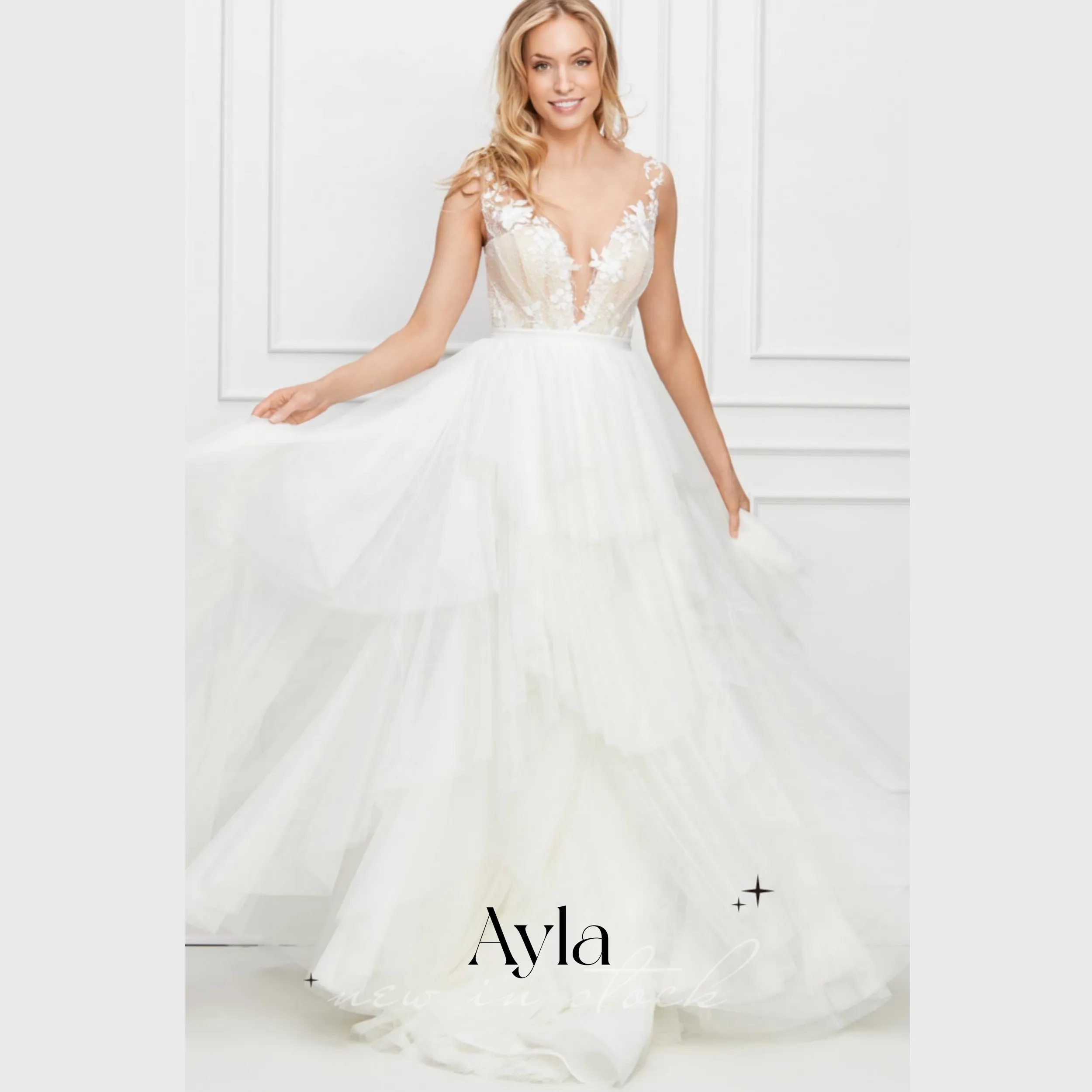 

Simple A-line Wedding Dresses Advanced Chiffon V-neck Victoria Vestidos De Novia Gorgeous Tulle Sweep Train Bridal Gown