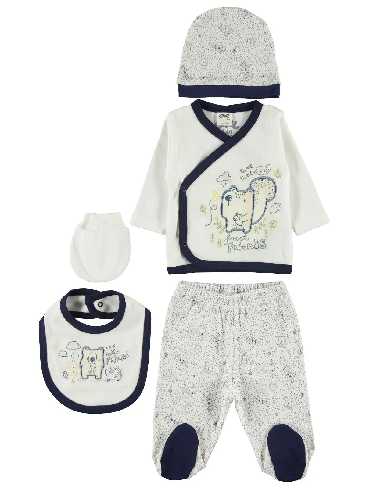 

Civil Baby Boy Bodysuit Set Newborn Navy Blue Long Sleeve Cotton 100%