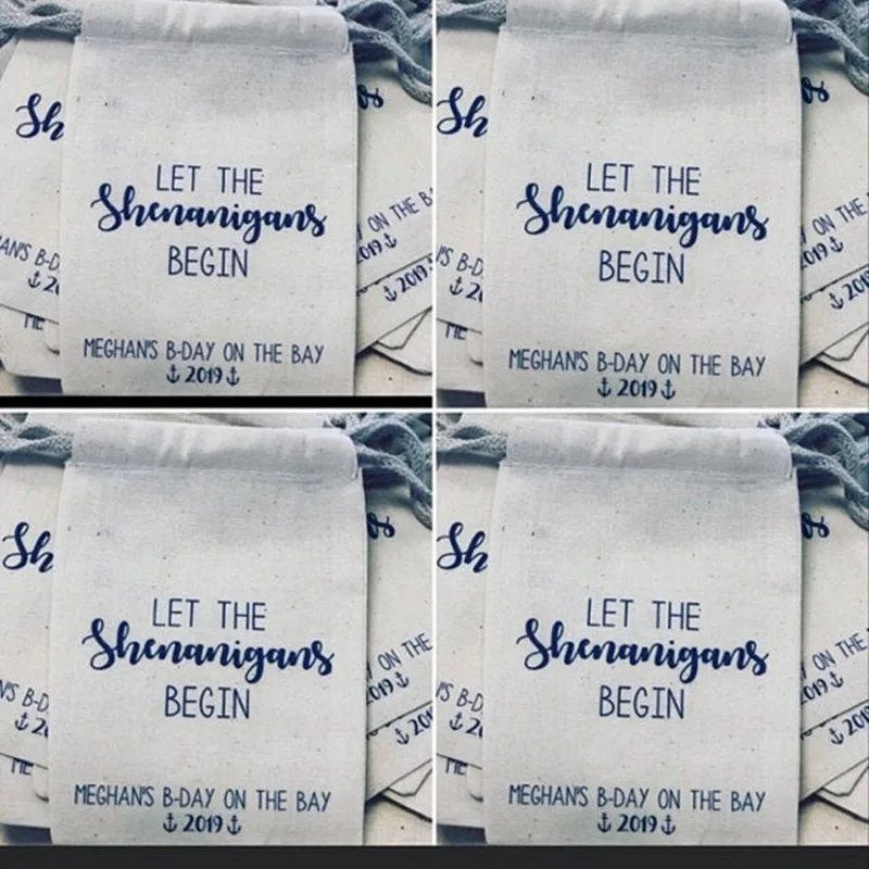 Birthday Party Favor bag personalized Let the Shenanigans Begin hen party treat welcome gift muslin drawstring | Багаж и сумки