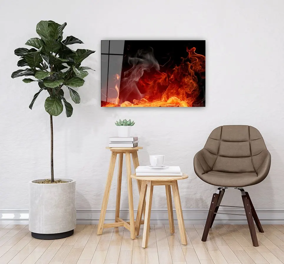 Mesa de vidrio con patr&oacute;n de fuego, mesa de pared con ilustraci&oacute;n de 4mm, vidrio templado duradero, regalo-1