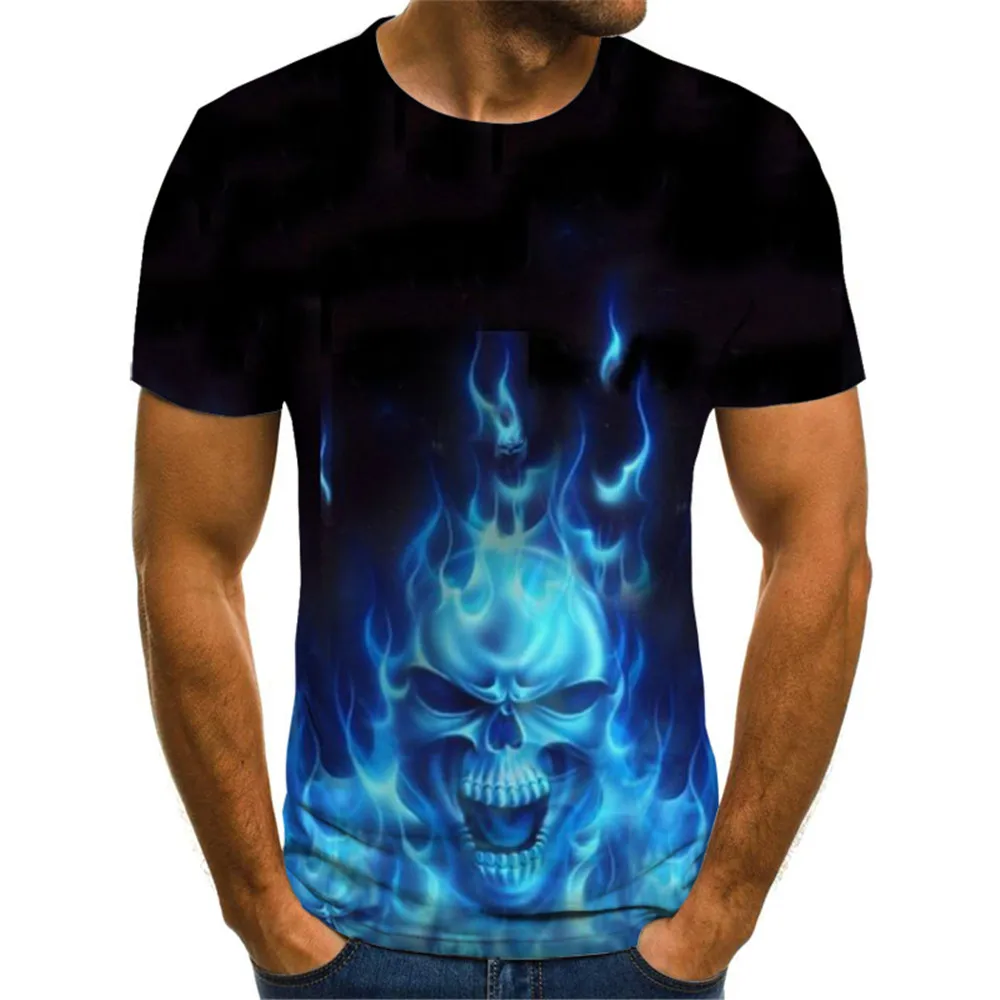 

2021New fashion casual motorcycle T-shirt punk rider T-shirt shirt male skull summer men and women 3D T-shirt