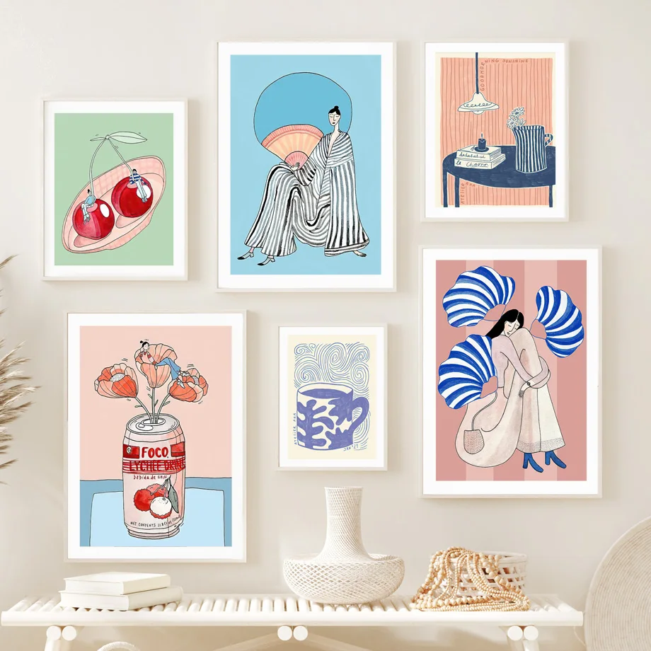 

Abstract Japanese Style Girl Cherry Ramen Flower Wall Art Canvas Painting Nordic Posters And Prints Wall Picture For Living Room