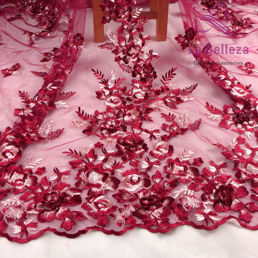 La Belleza дизайн кружева, темно-розовые 3D Цветы кружевная ткань, розовые 3D Цветы Кружевная Ткань вечернее платье кружевная ткань 1 ярд