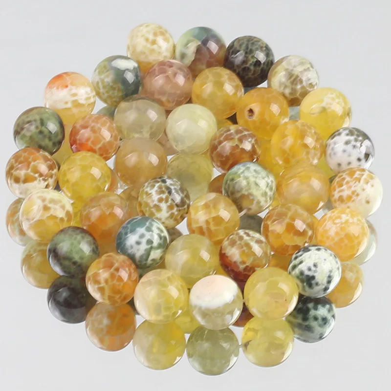 

Natural Stone Yellow Green Cracked Fire Agates Round Loose Spacer Beads For Jewelry Making 6/8/10MM Diy Necklace Bracelet 15Inch