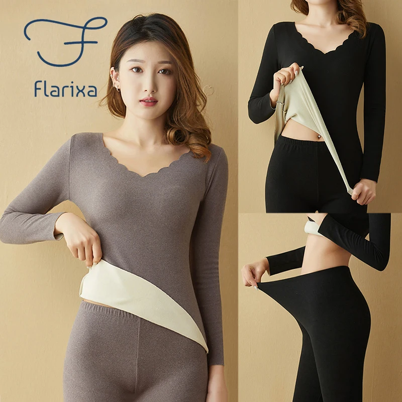 

Комплект бесшовного женского термобелья Flarixa с V-образным вырезом, тонкое теплое нижнее белье, длинные осенние брюки, зимнее термобелье