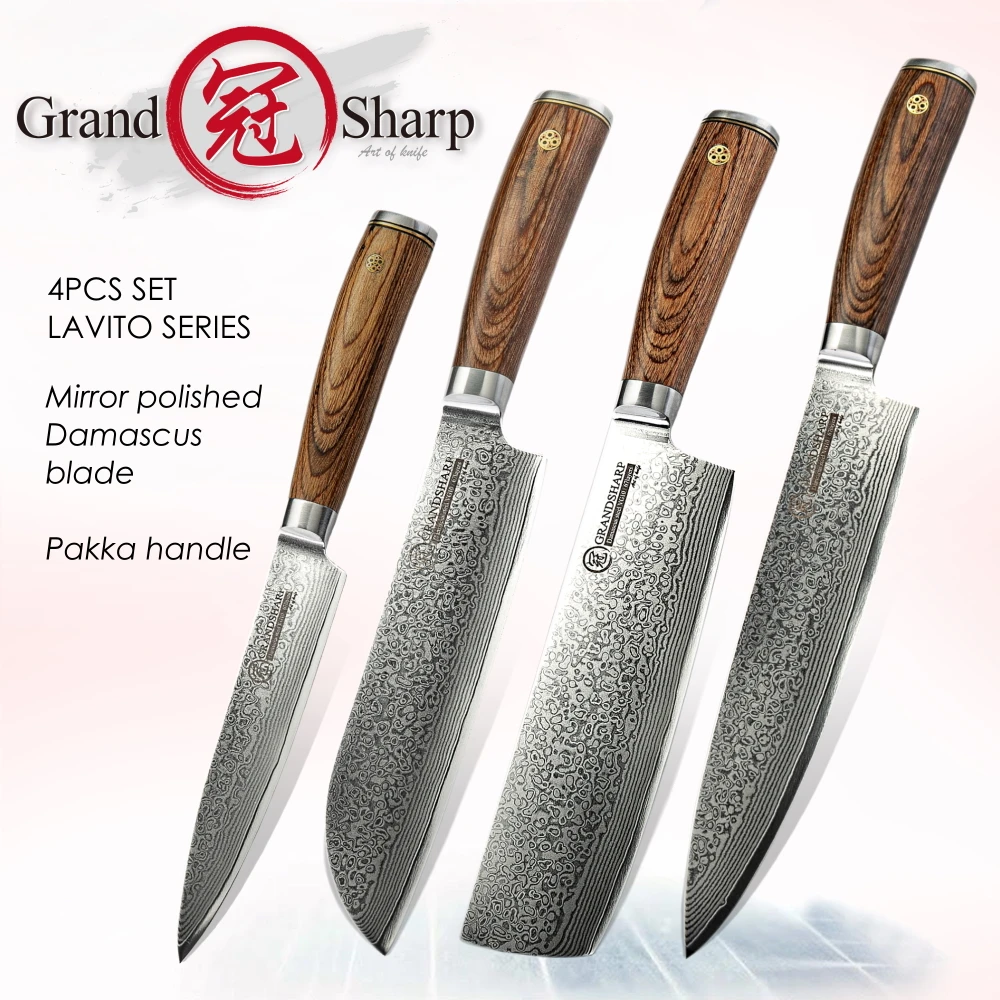 

4 PCS Damascus Knife Set vg10 Japanese Damascus Steel Chef Santoku Nakiri Utility Damascus Kitchen Knives Home Cooking Tools NEW