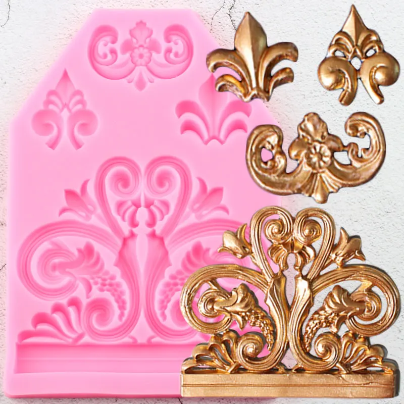 

European Baroque Scroll Relief Border Silicone Molds Wedding Fondant Cake Decorating Tools Candy Clay Chocolate Gumpaste Moulds