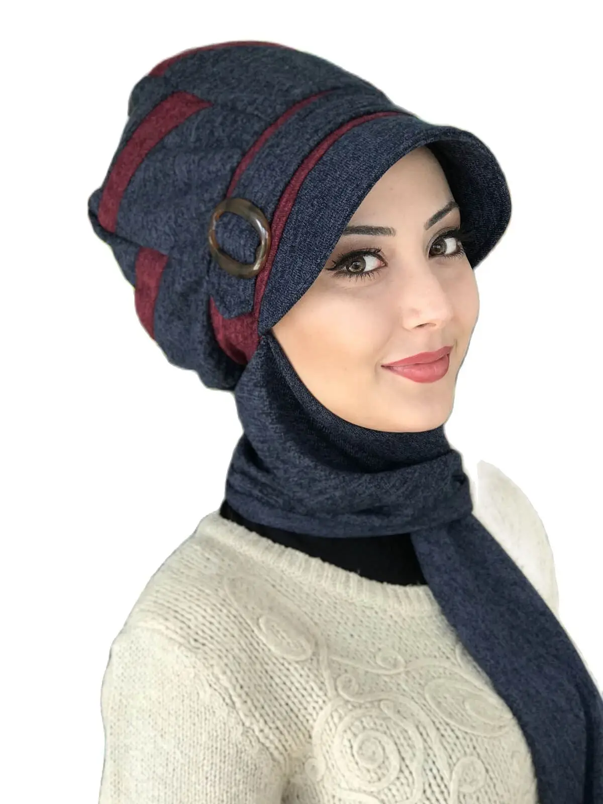 Islamic Fashion Muslim Women Hijab 2021 Trend Scarf Buckle Ready Sal Hat Bathing Cap Beret Burgundy Navy Blue Horsehair Buckled Hat
