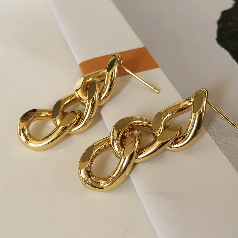 

Silver Needle Oval Link Chain Long Tassel Earrings Gold Plating Pave Cubic Zirconia Geometric Drop Earrings Jewelr
