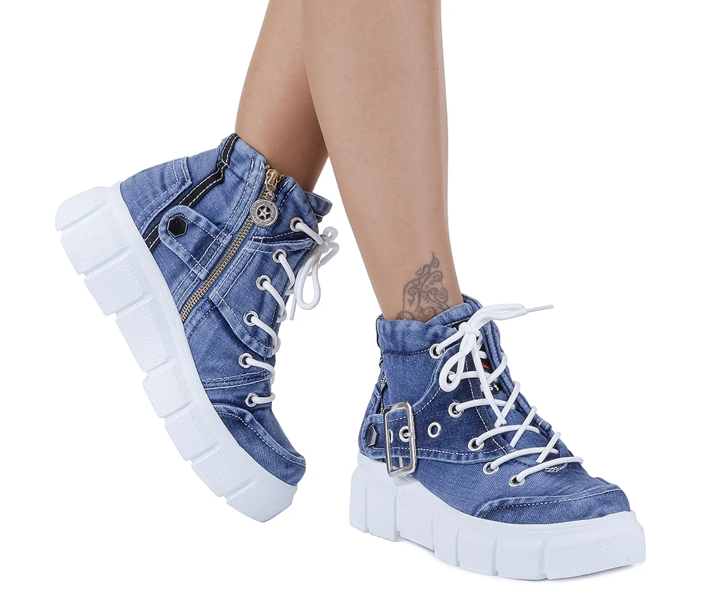 

Denim Fabric Handmade Sports Boots Shoes