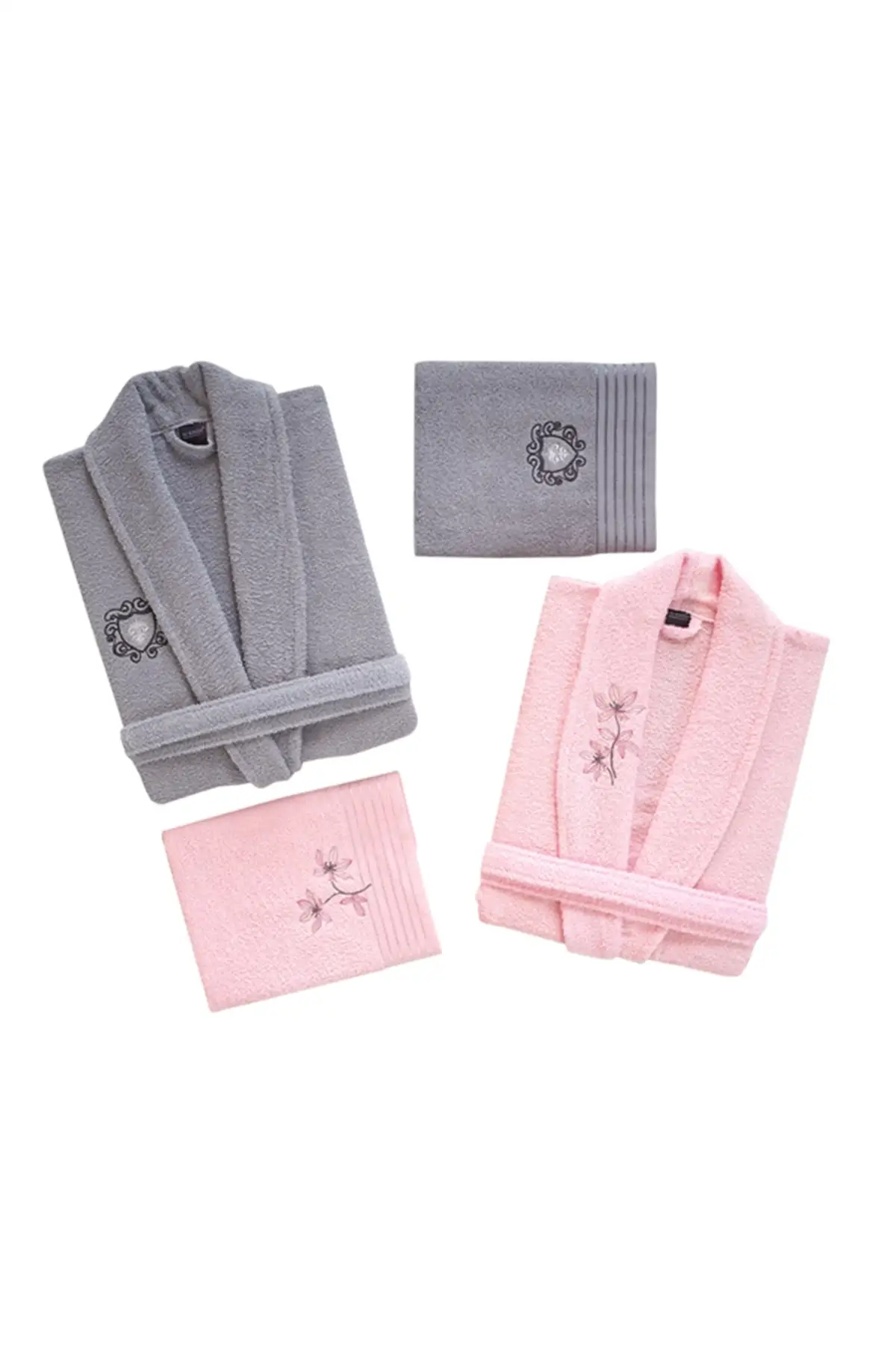 Embroidered 100 Cotton 4 Piece Bathrobes Set