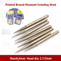 1pcs 3mmshank pointed brazed diamond grinding head pointed bits for burrs jade peeled and carved metal glass stone hole grinding