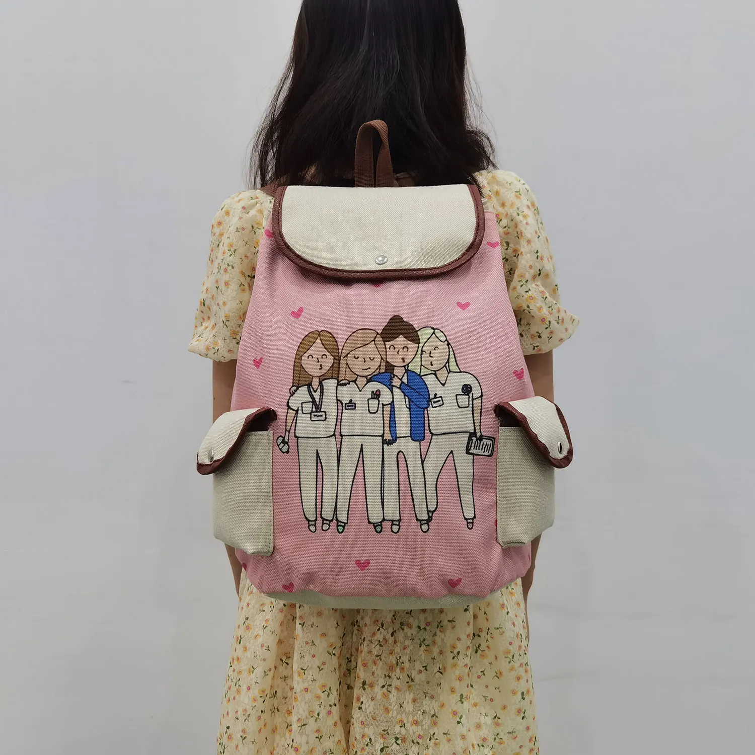 Nurse Printed Backpack Cartoon Girls School Bag For Teenager Drawstring Rucksack High Capacity Travel Women Book Bag Wholesale