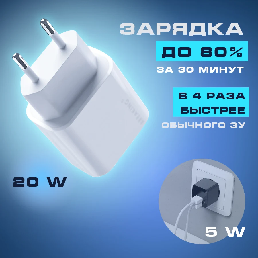Сетевое зарядное устройство Breaking WC04 USB-C PD 20W QC 3.0 3A (Белый)/22205/Network Charger | Мобильные