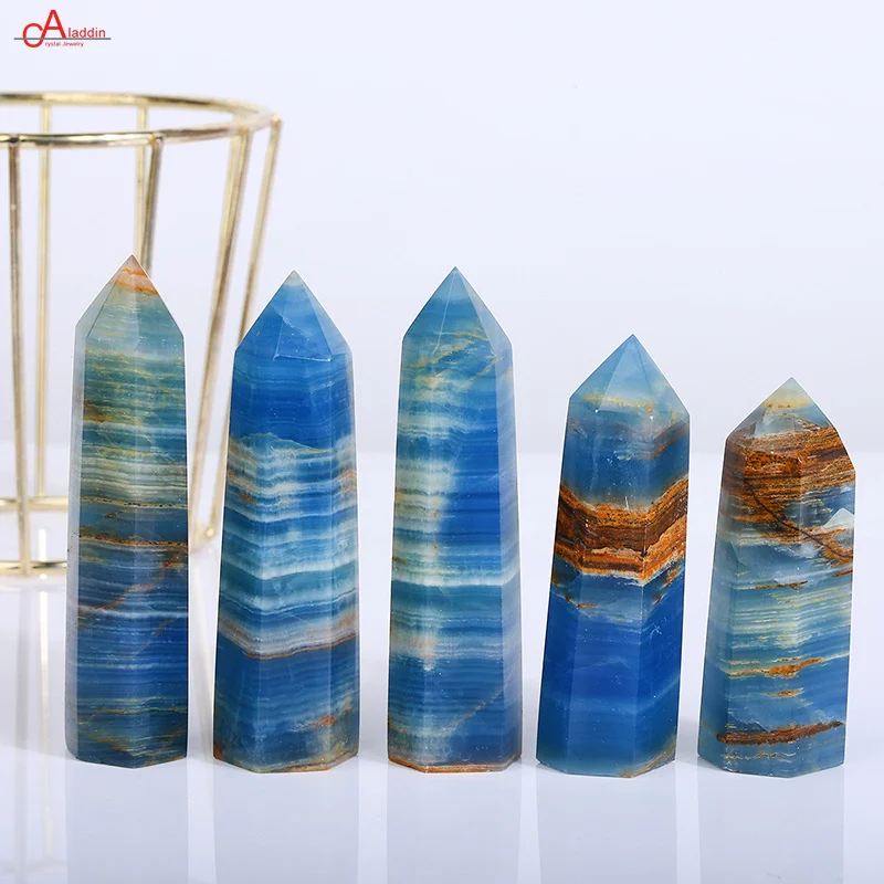 

Natural Blue Onxy Tower Healing Stone Reiki Obelisk Energy Hexagon Prism Crystal Wand Quartz Point Home Decorations Craft Gifts