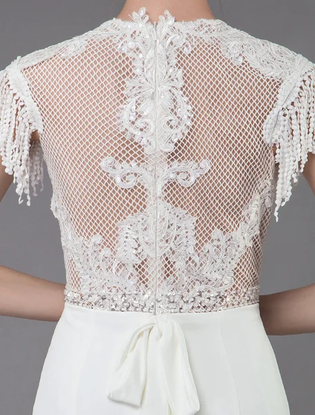 Свадебное платье в стиле бохо с коротким рукавом кисточками и шлейфом 2020 |