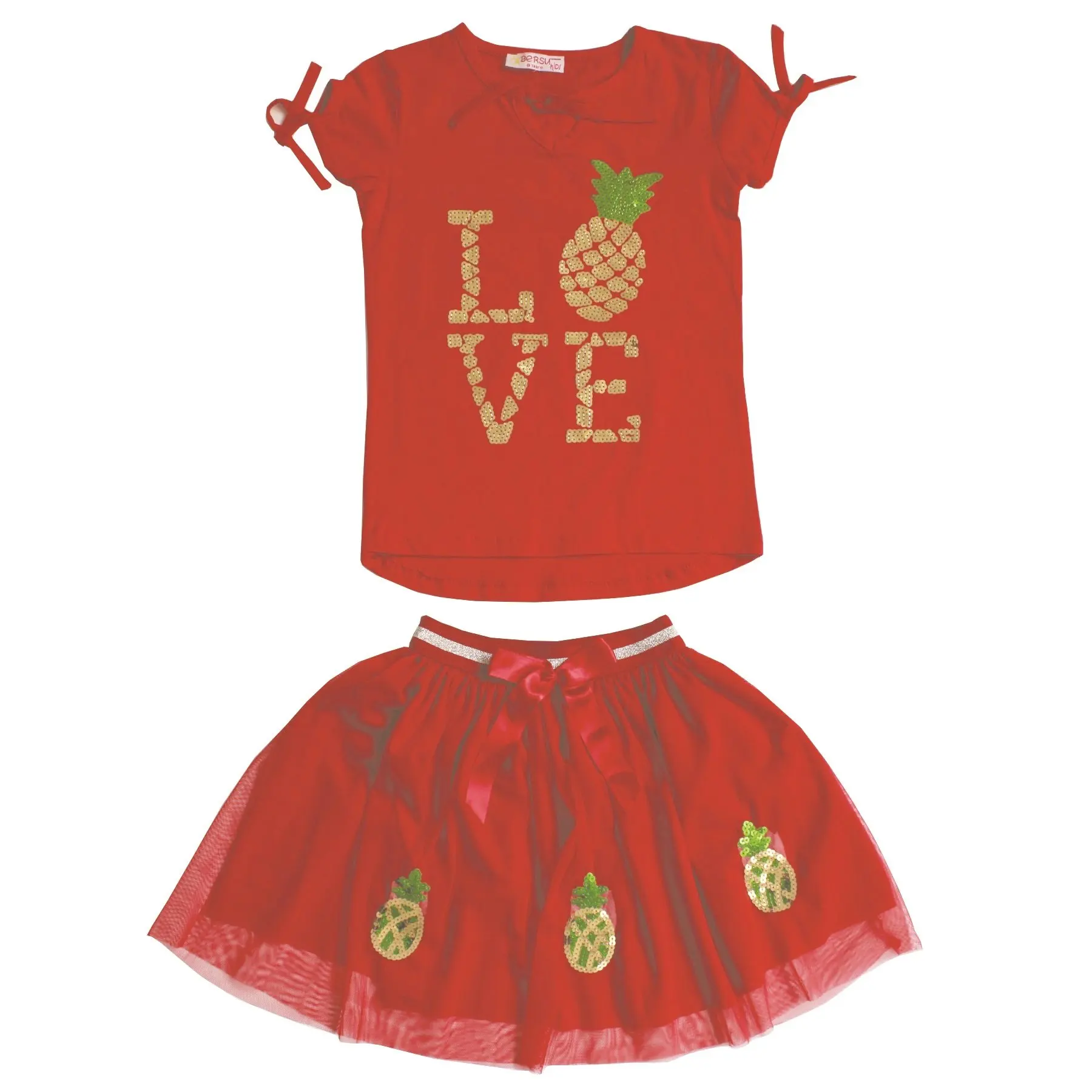 

Sequin Love Pineapple Written CONFIDENTIAL Skirted Red Suit