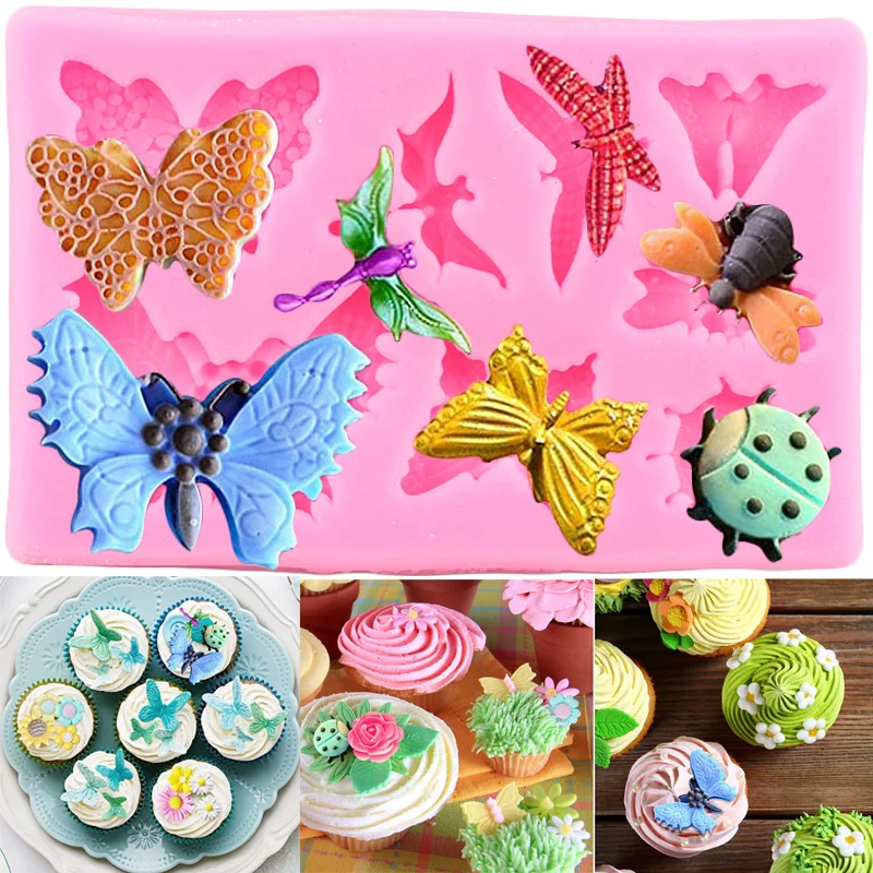 

Силиконовая форма в виде стрекозы, бабочки, помадки, розы, цветок, инструменты для украшения тортов, кексов, топперов, шоколадных конфет