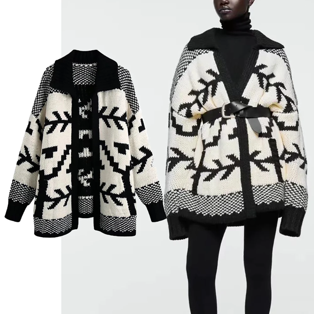 

ZA Women's Sweater Cardigan Autumn Winter Warm Striped Vintage Casual Knitted Sweater Soft Fashion Chic Long Sleeve Tops Shirt