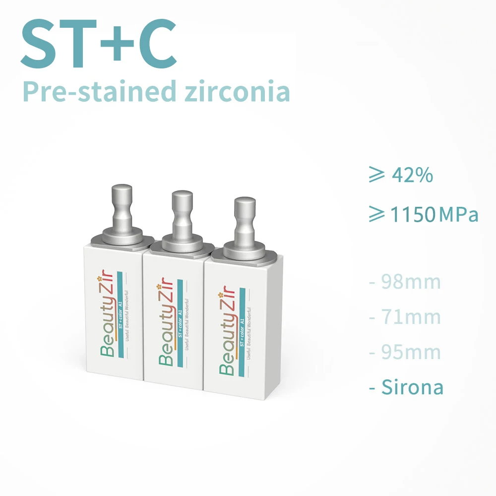 5 Pieces ST+Color Pre-Shaded Cerec 40/19 Beautyzir Sirona Cerec Blocks Super Translucency  Zirconia Cad Cam Block