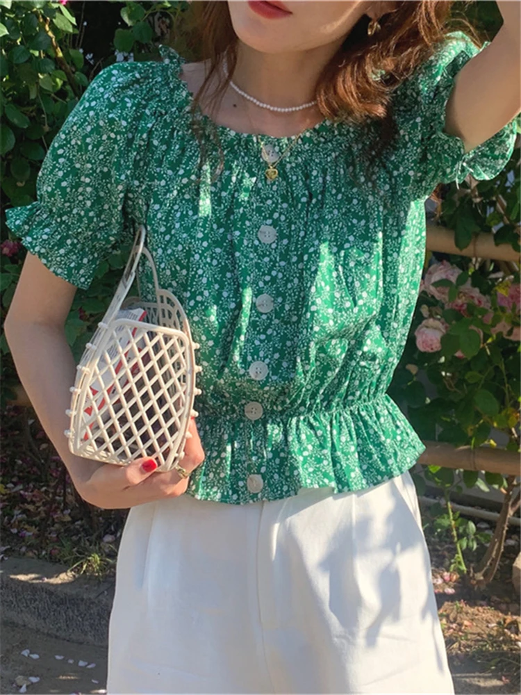 Женская блузка с цветочным принтом элегантная винтажная вырезом лодочкой