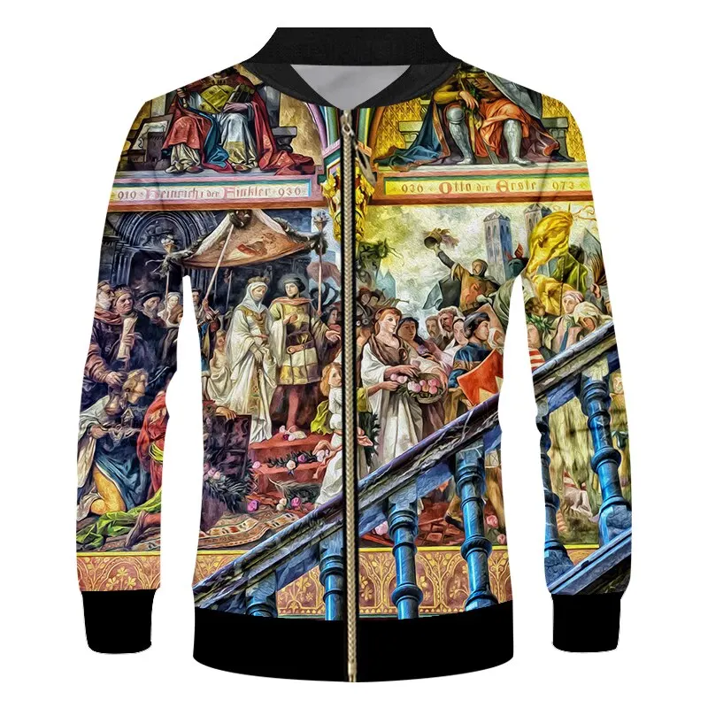 

UJWI man new slim Zip jacket 3D printed luxury church windbreaker casual big size garment Unisex autumn jacket