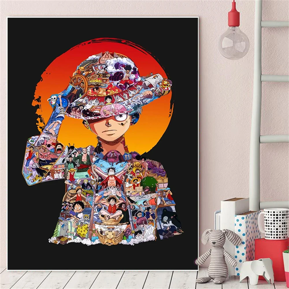 

Janpenses Anime Poster One Piece Luffy Wall Art Collection of Characters Canvas Painting for Kids Living Room Sofa Home Decor