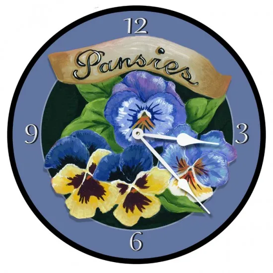 

Blue Flower Offset Printed Wooden Living Room Wall Clock 35 cm Without Glass
