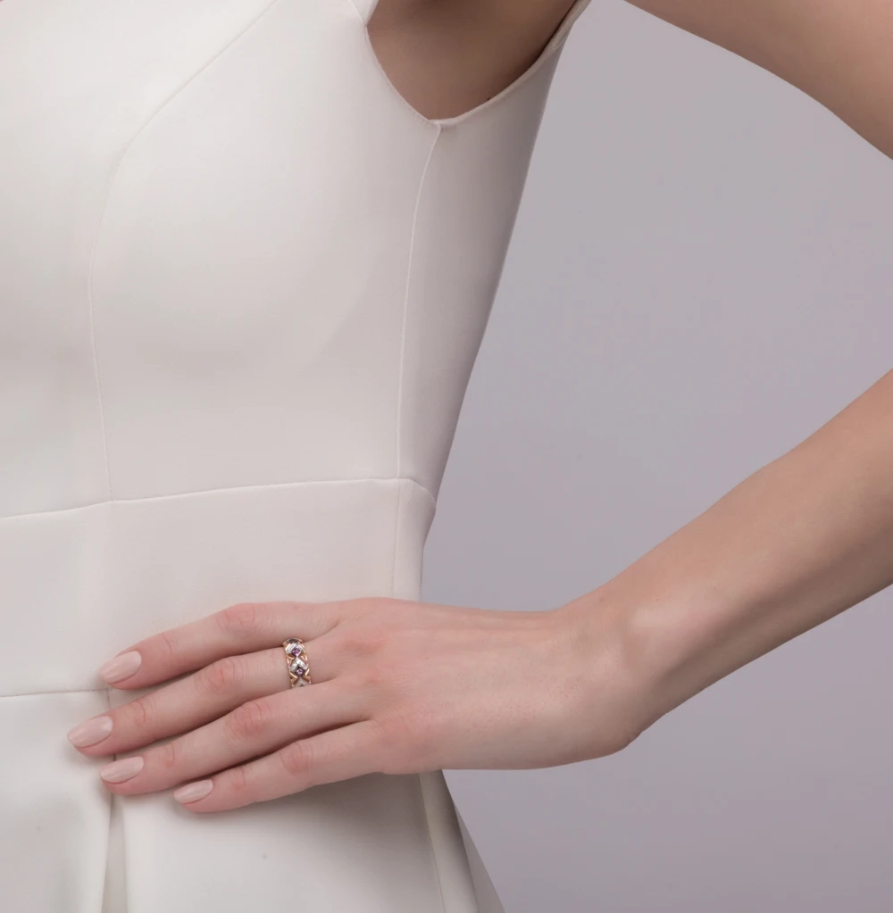 Золотое кольцо с сапфирами аметистом и бриллиантами SUNLIGHT проба 585|Кольца| |