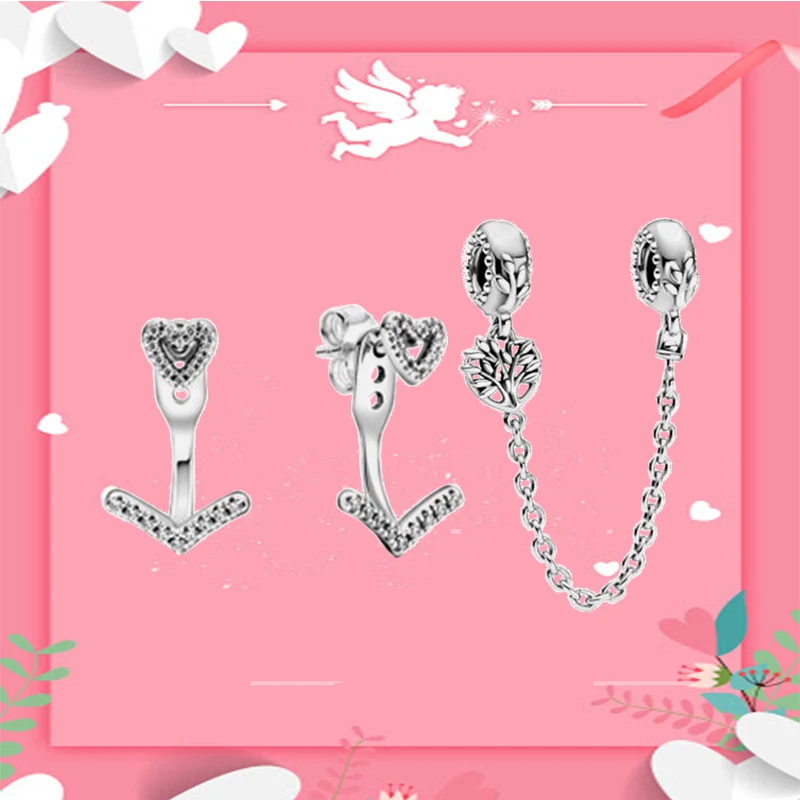 

2021 New High Quality Original Wishbone Heart Earrings Family Tree Safety Chain Valentine's Day Romantic Diy Fashion Gift