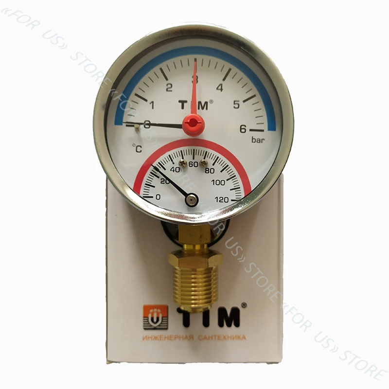 Термоманометр ТИМ аксиального подключения 1/2&quot измеритель давления для воды