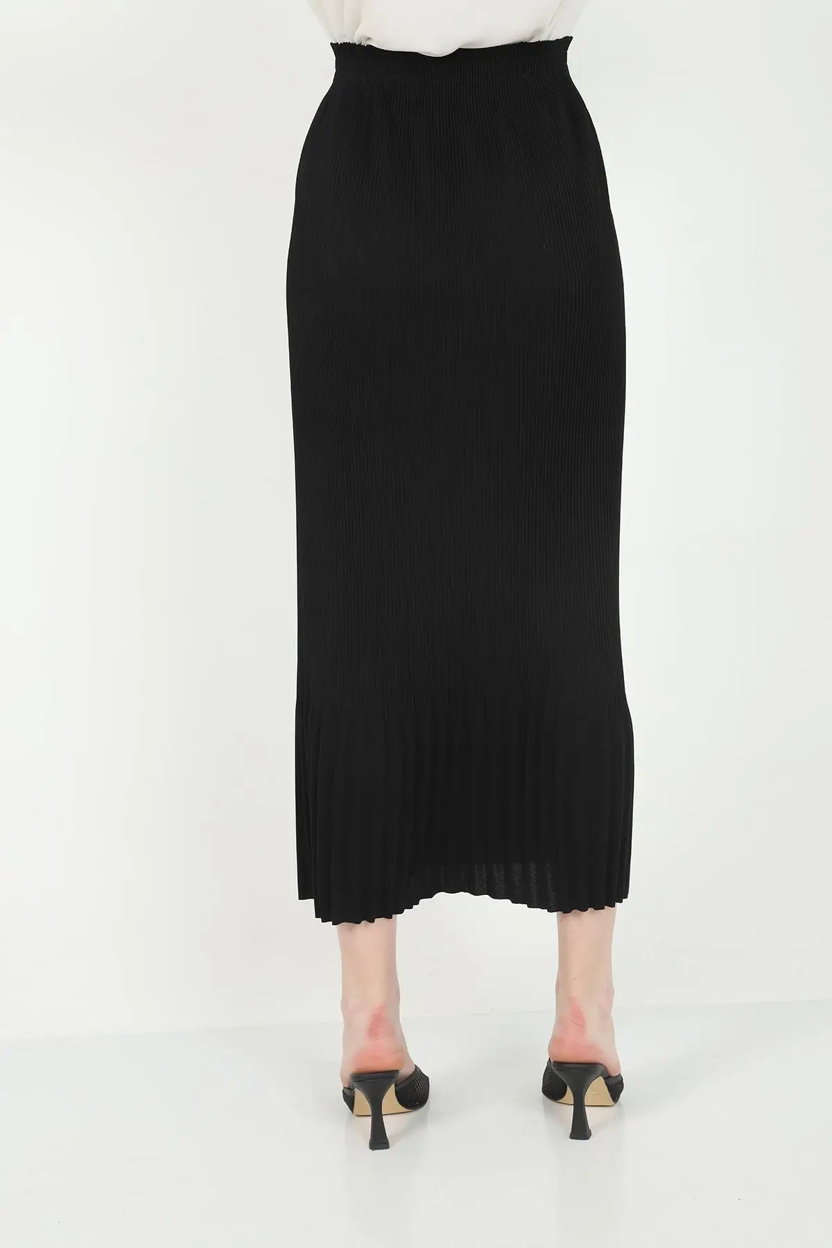 

Women's Sheer Pleated Black Skirt New fashion wonderful knee skirt cut quality fabric 2021 European cut style