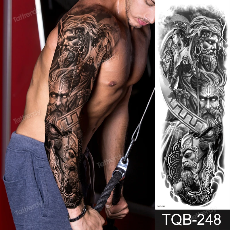 

sexy temporary tatoo sleeve full arm shoulder body art stickers large tattoo sticker black totem tribal lion king wolf designs