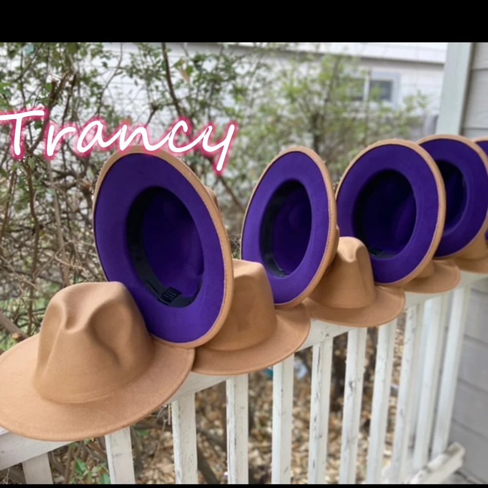 

fedora Camel with purple bottom fedoras jazz hat felt hat fashion fedora hat cap panama hat felt hat unisex fedoras
