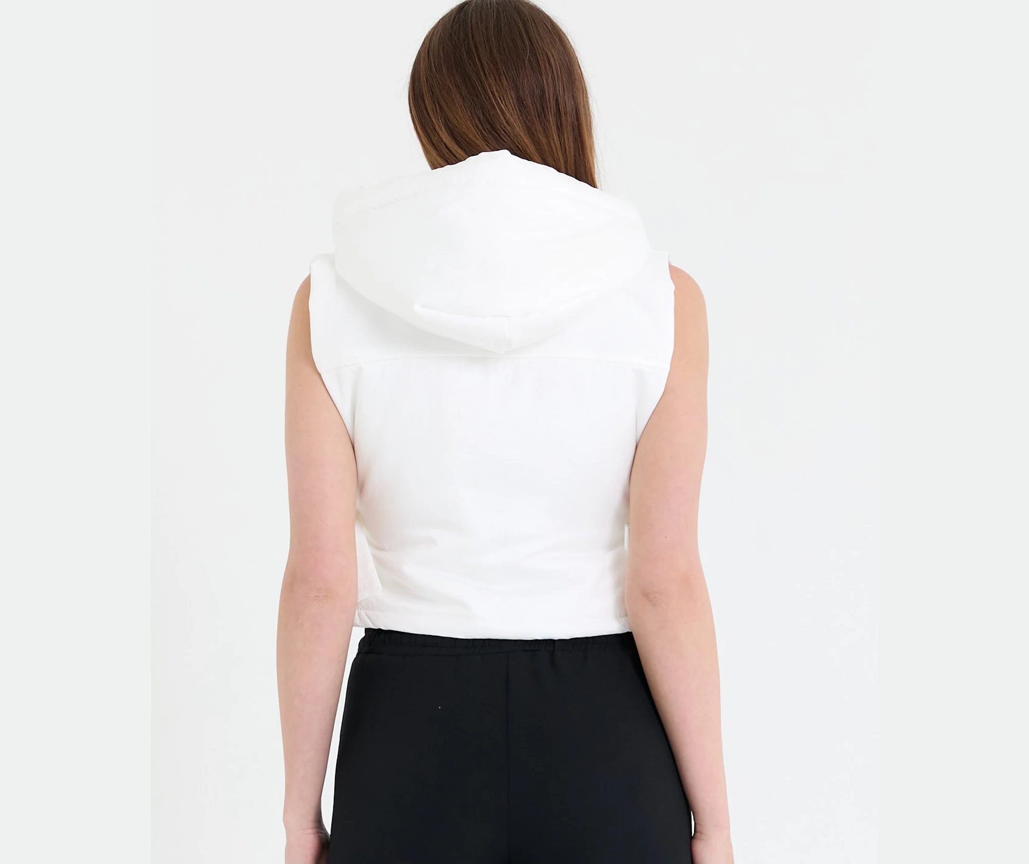

Women's White Sleeveless Hooded Short Vest Coat