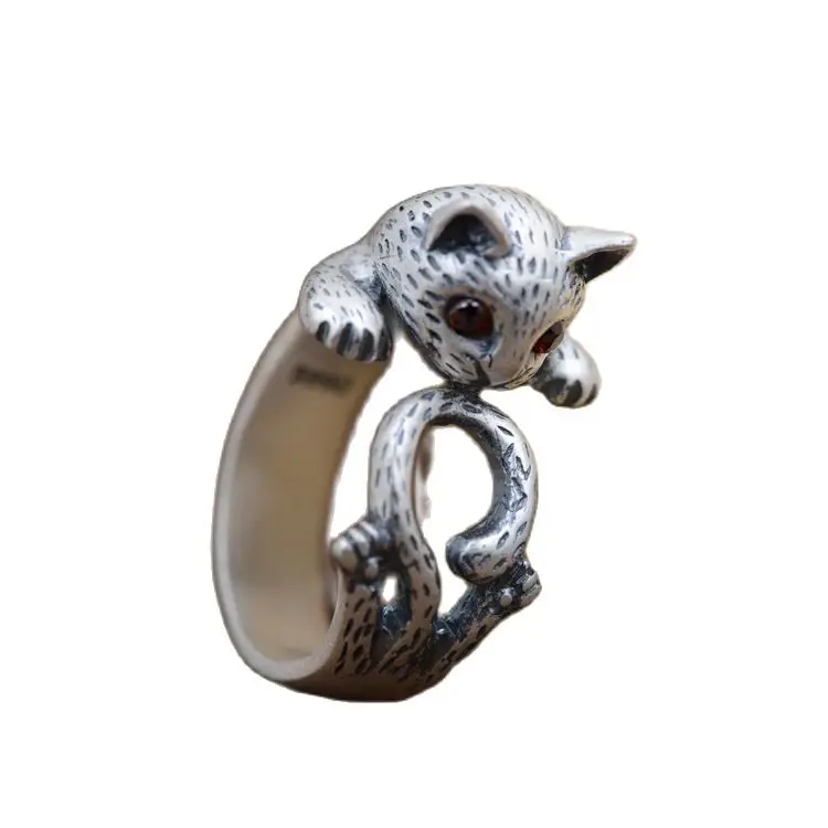 

KJJEAXCMY fine jewelry S990 wholesale matte archaize craft female cute kawaii Kitty hand decoration