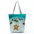 Сумка женская многоразовая с принтом морской звезды, портативная складная пляжная сумочка на плечо, большой вместимости, шоппер