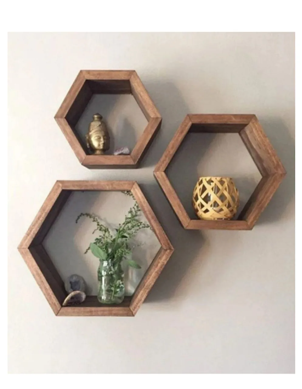 Wooden Hexagonal Decorative Wall Shelf Set of 3 Beehive Home Decoration Nordic Style Art Shelf Decor
