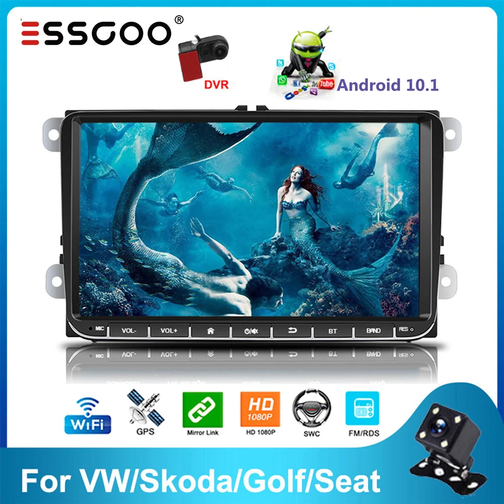 $88.55 ESSGOO Car Radio Android 10.1 2 Din 9 Inch IPS RDS FM WiFi GPS 16GB / 32GB Multimedia Player Autoradio Stereo For VW Volkswagen